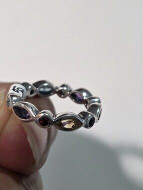Multi-Gem Sterling Silver Band Ring - Mixed Color Stones